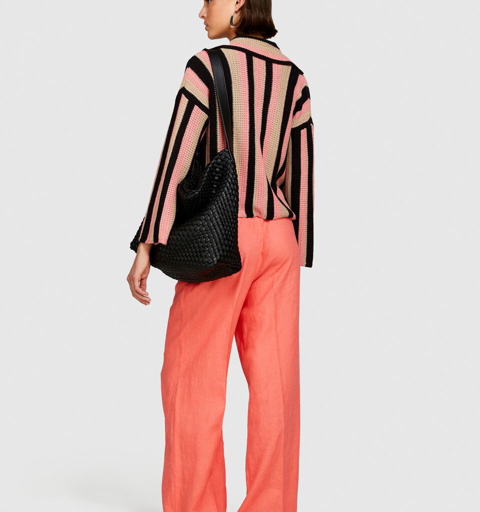 100% linen flare fit trousers - women's flared trousers - Coral | Sisley image number 3